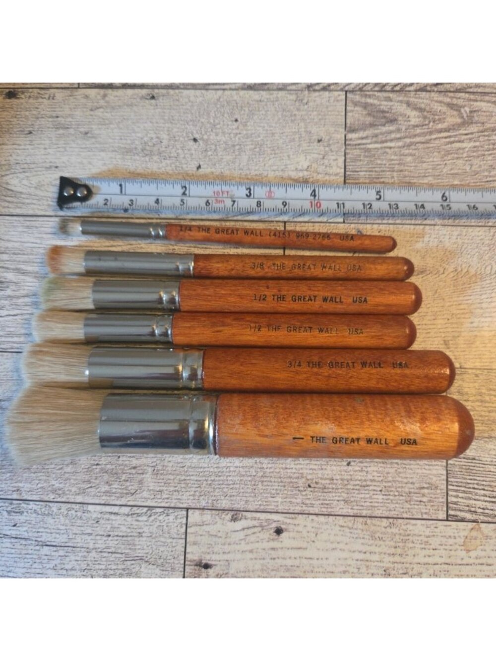 6 Stencil Brush Set The Great Wall 4 and 2 Used 5"-6" Long Handles - Picture 6 of 9
